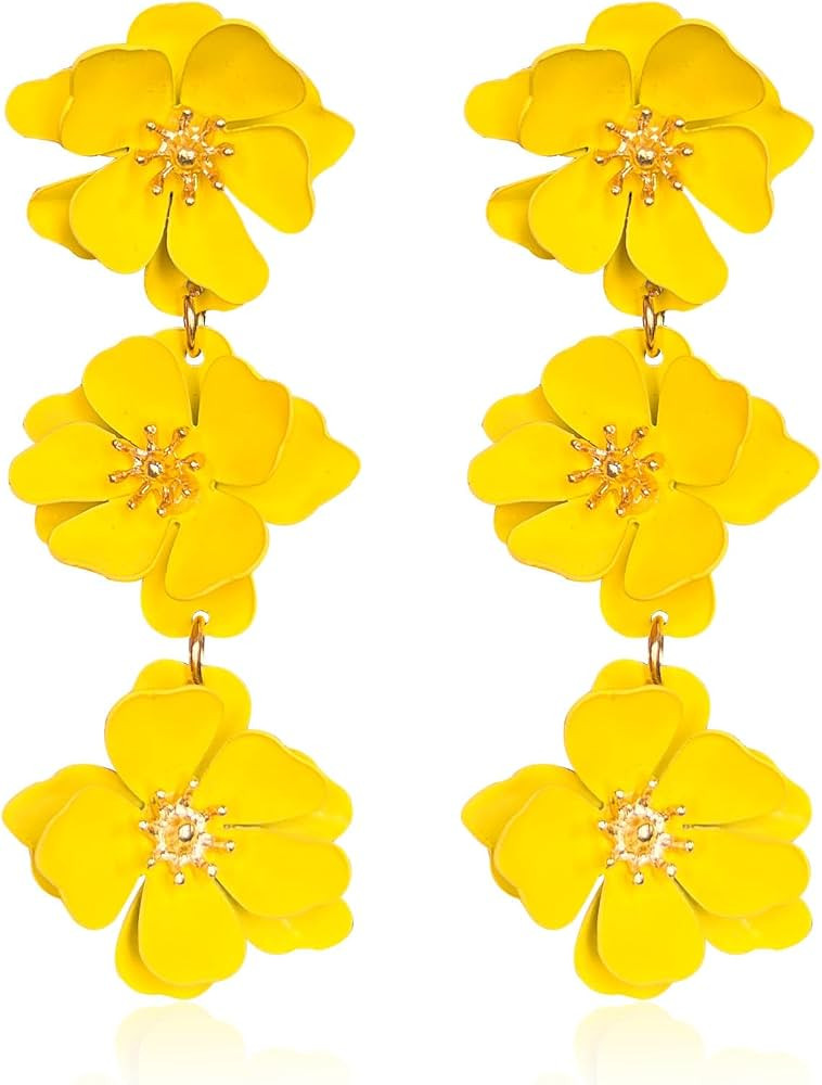 Boho Metal Poppy Flower Dangle Earring Matte Painted Dual 3 Layer Tassel Fashion Bohemian Flower ... | Amazon (US)