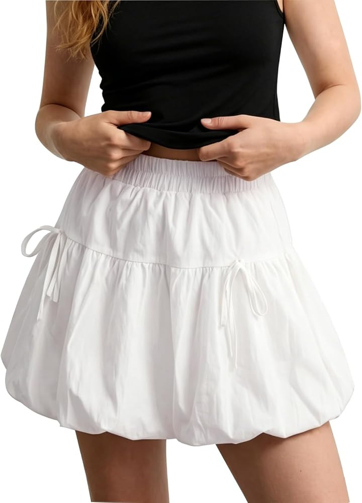 Urban CoCo Womens Y2K Bubble Skirt Elastic High Waisted Puffy Mini Skirts for Spring Summer | Amazon (US)