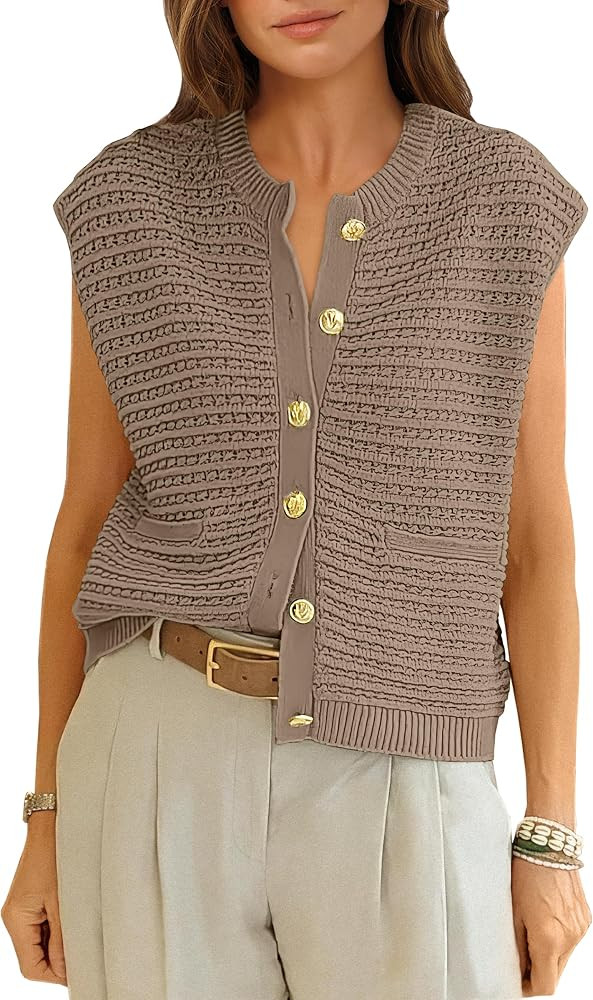 ANRABESS Women Sweater Vests Sleeveless Cardigan Casual Loose Knit Button Down Sweater Tops 2025 ... | Amazon (US)