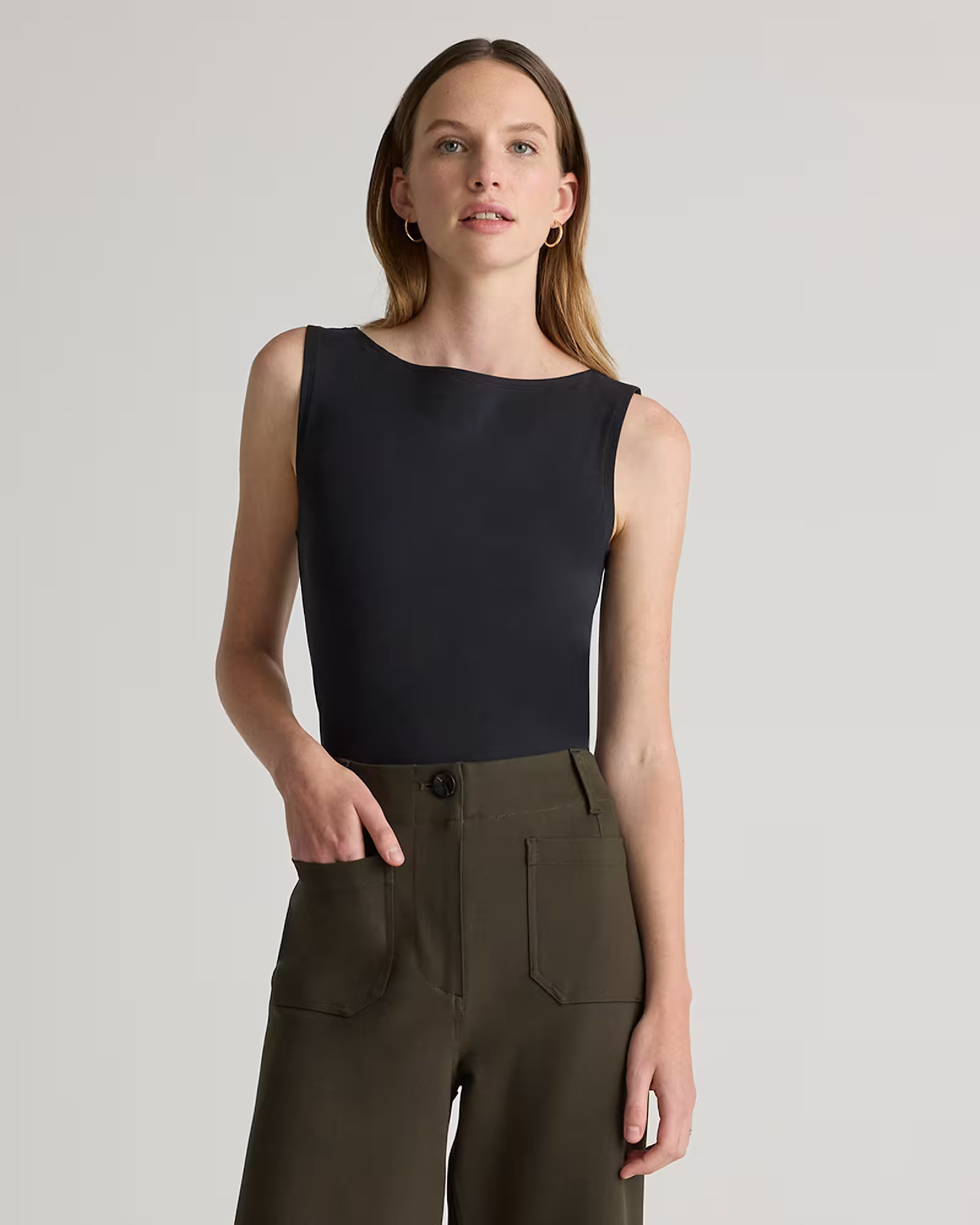 Stretch Cotton Jersey Boat Neck Tank | Quince