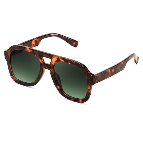 FEISEDY Vintage Aviator Sunglasses Double Bridge Women Men Large Square Thick Frame Trendy Eyewear UV400 B2846 | Amazon (US)