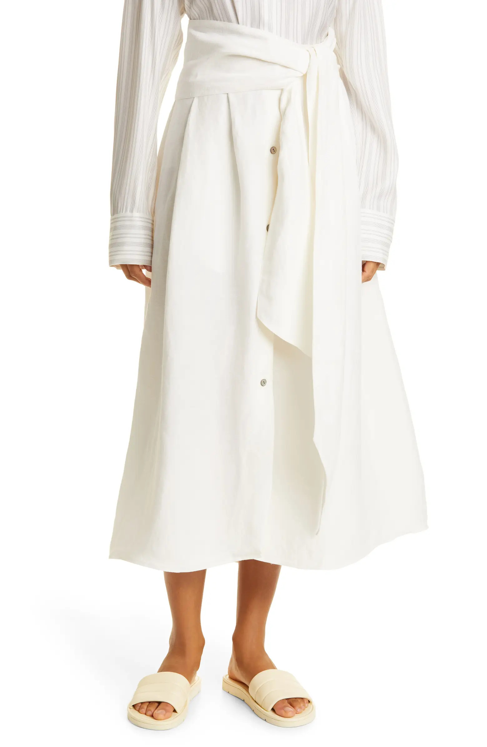 Belted Button Front Linen Blend Skirt | Nordstrom