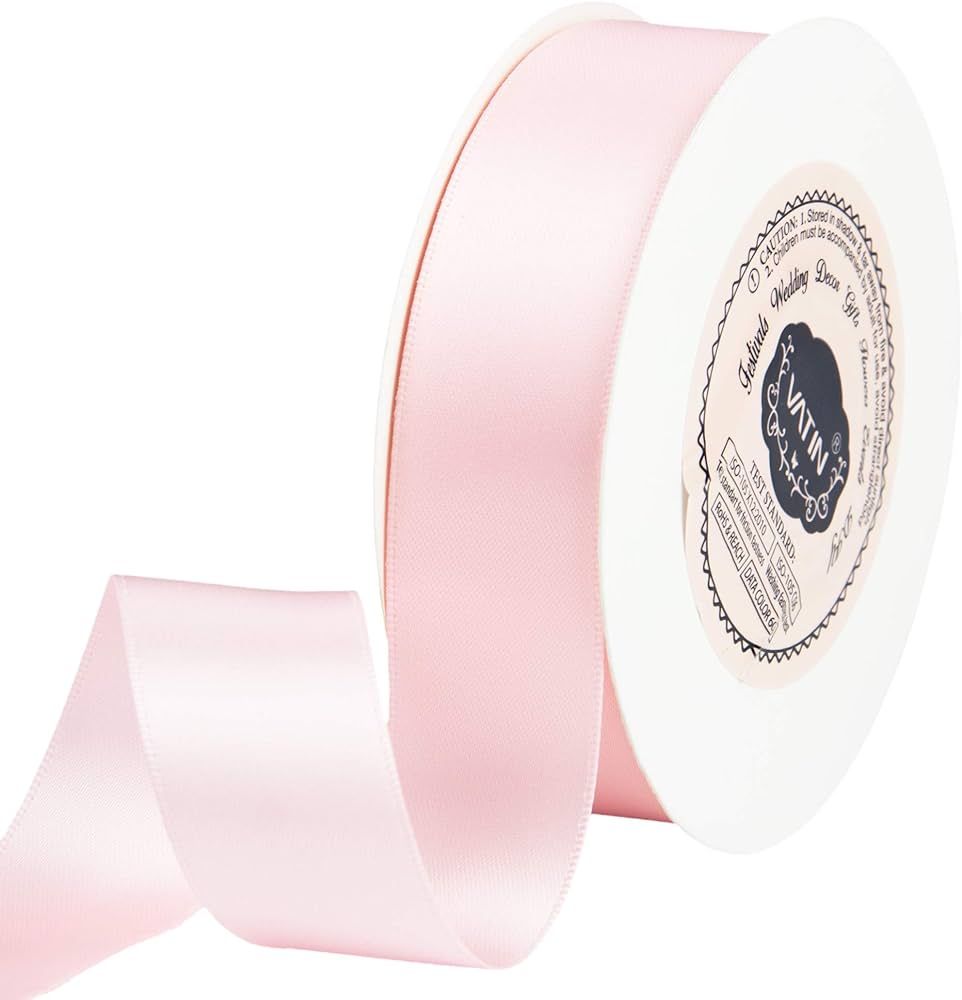VATIN 1 inches Double Faced Polyester Satin Ribbon Light Pink/Baby Pink -Continuous 25 Yard Spool... | Amazon (US)