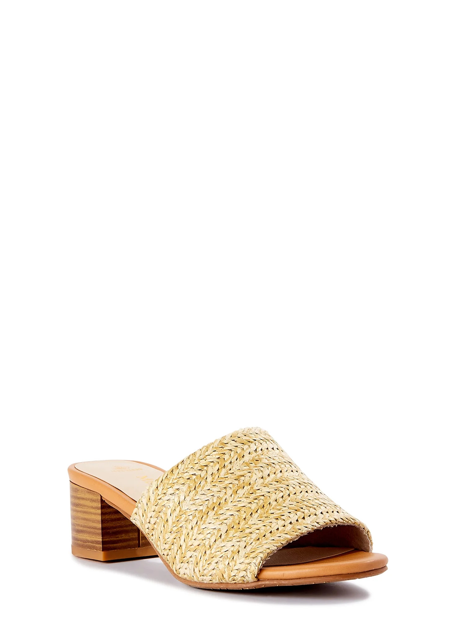 Melrose Ave. Los Angeles Women's Faux Raffia Block Heel Slide Sandals | Walmart (US)