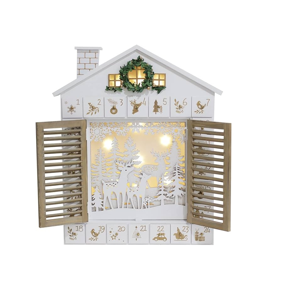 Wooden Christmas Advent Calendar House with Blinds Style LEDs Reindeer Forest Xmas Gifts for Adul... | Amazon (US)