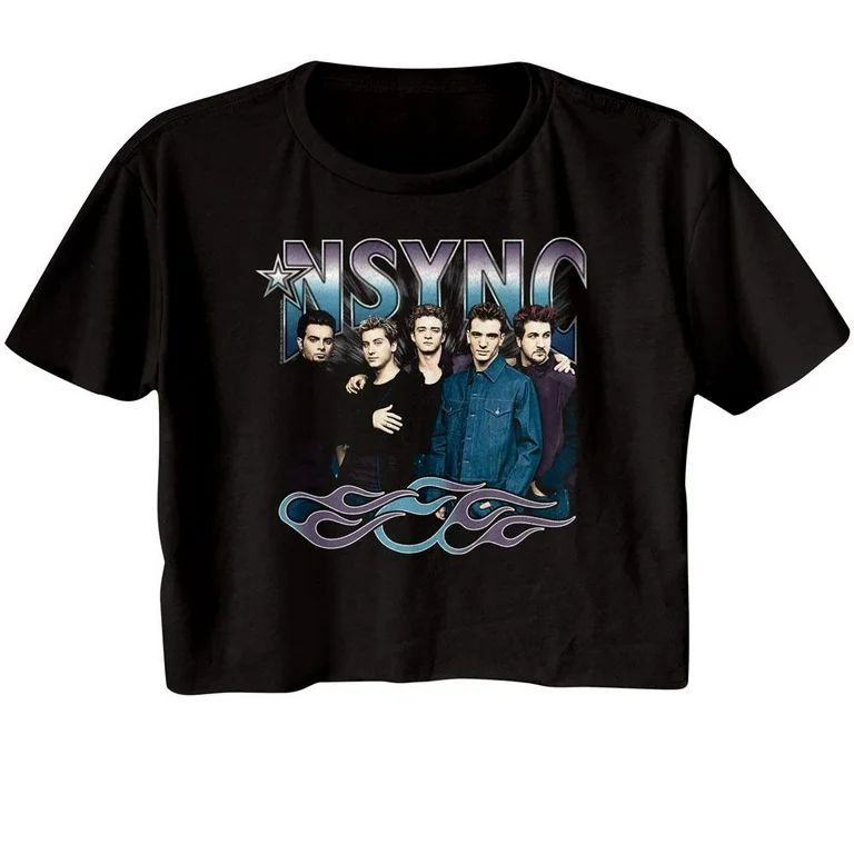 NSYNC Cool Tones Flames Black Women's Festival Cali Crop T-Shirt - Walmart.com | Walmart (US)