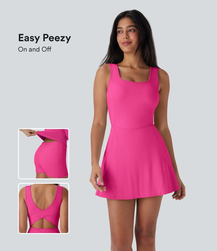 Women’s Softlyzero™ Airy Backless Crisscross U Neck 2-in-1 Side Pocket Mini Cool Touch Dance ... | HALARA