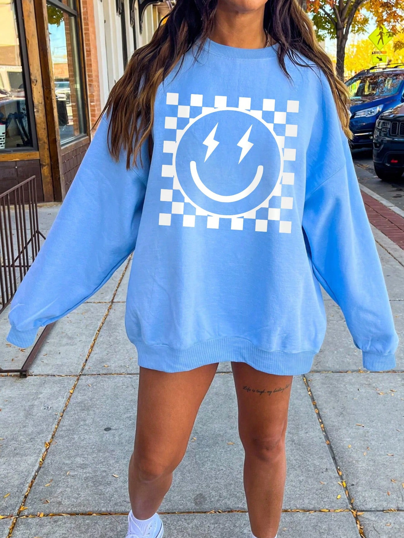 TrendsSHEIN EZwear Cartoon Face Print Drop Shoulder Sweatshirt | SHEIN