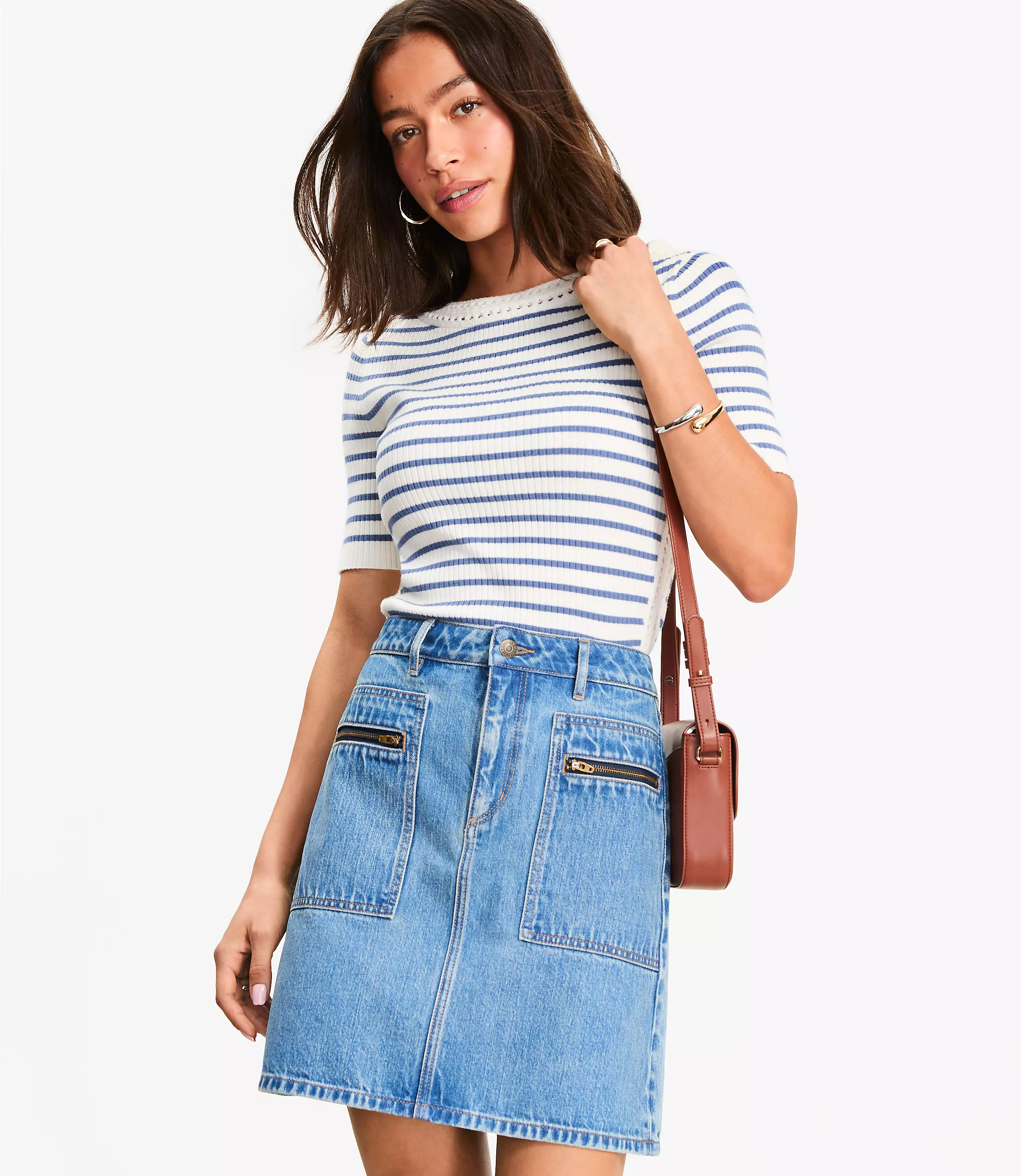 Denim Utility Mini Skirt in Light Vintage Indigo Wash | LOFT