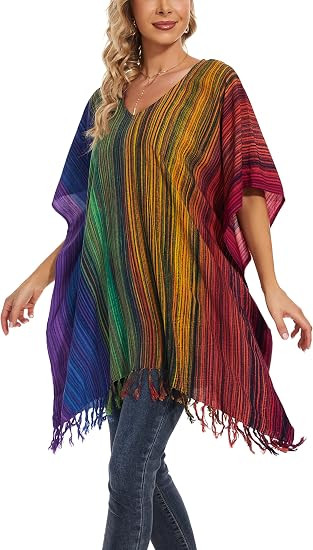 Boho Stripe Caftan Kaftan Women Tunic Top Blouse Plus Size XL to 4X | Amazon (US)