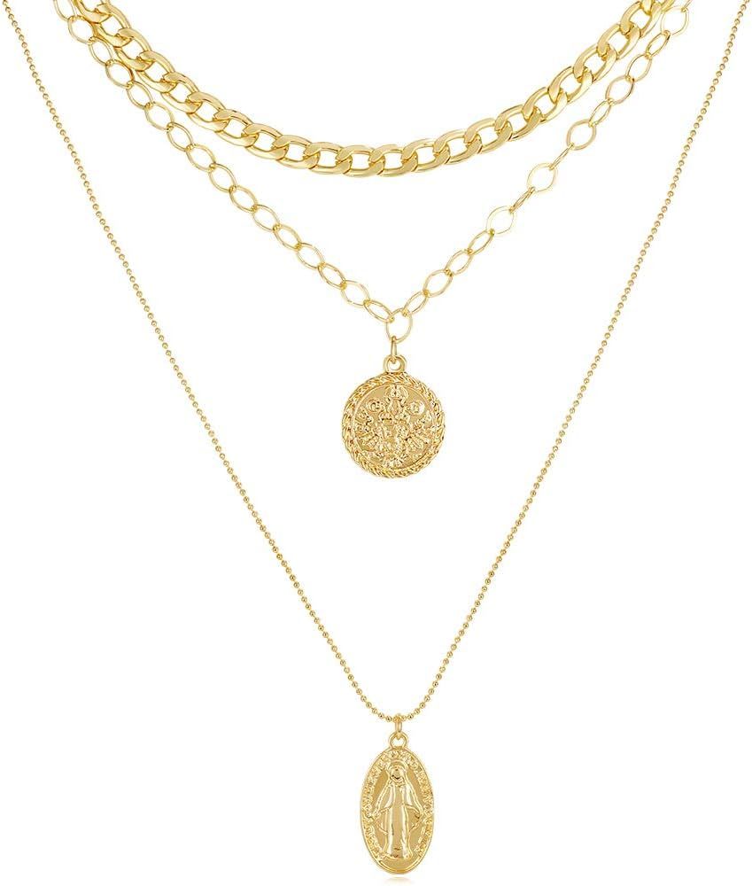 FAMARINE Gold Layered Pendant Necklace, 3 Layer Choker Necklace Chain Pendant Costume Jewelry for... | Amazon (CA)