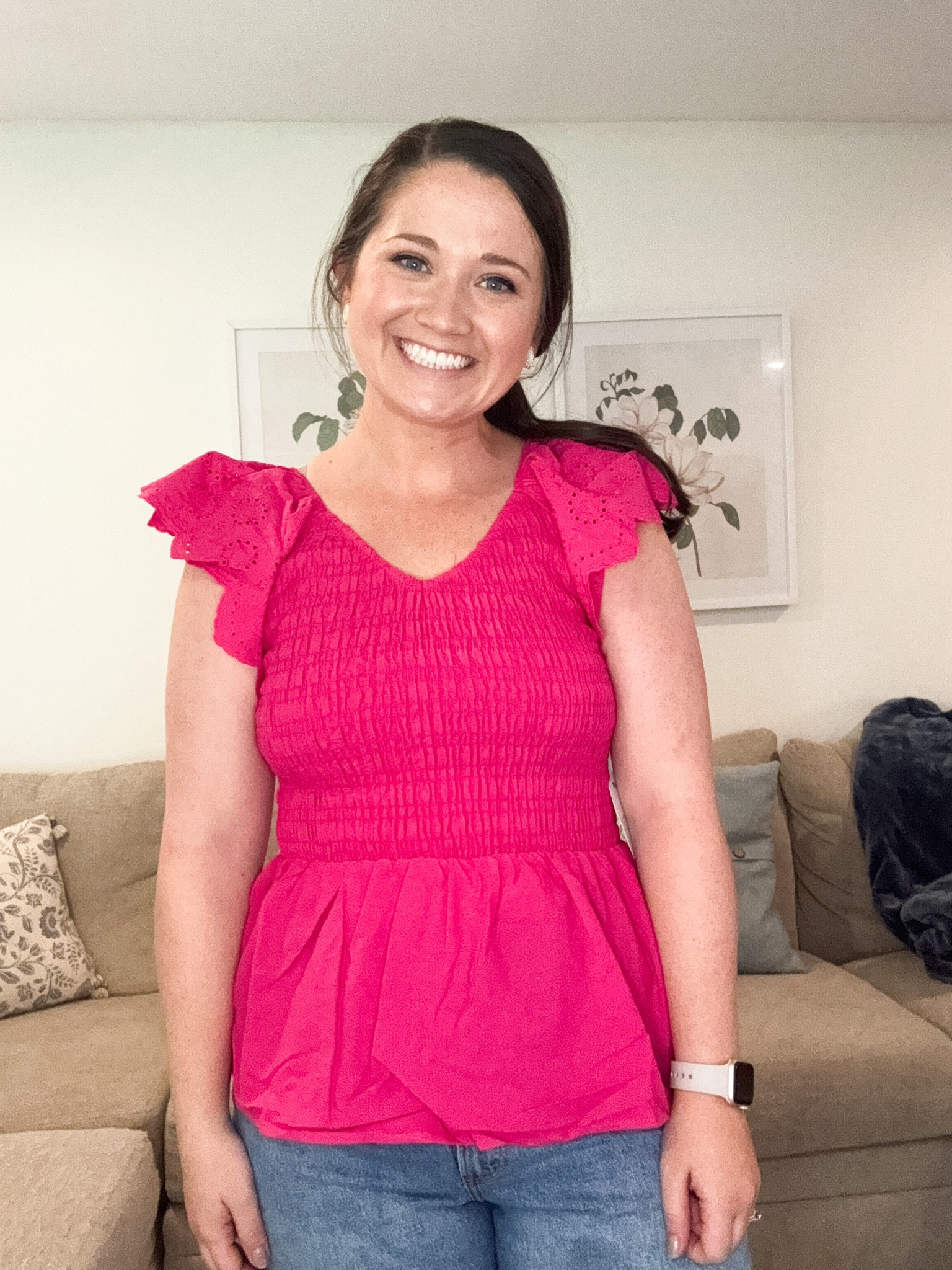 Summer outfit. Peplum top. Pink top. Vacation 