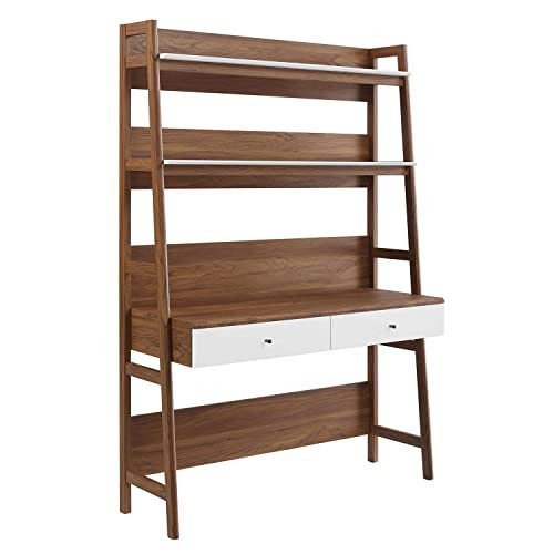 Modway Bixby Home Office Desk with Bookshelf in Walnut White | Amazon (US)