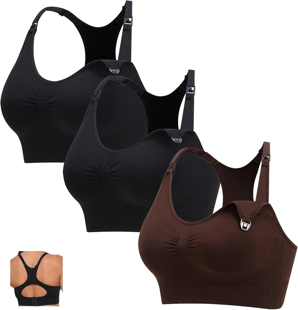 3Pack Sports Maternity Nursing Bra for Breastfeeding Medium-Impact Workout Yoga Bra for Pregnancy... | Amazon (US)