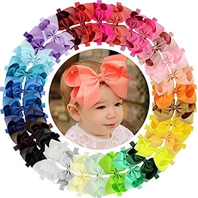 WillingTee 30 Pieces Big 6 Inch Boutique Grosgrain Ribbon Hair Bows Big Baby Girls Bows Headbands... | Amazon (US)