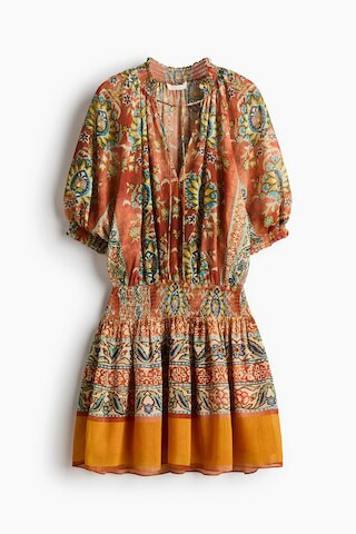 H & M - Oversized Tunic Dress - Burnt Orange/Patterned | H&M (US + CA)