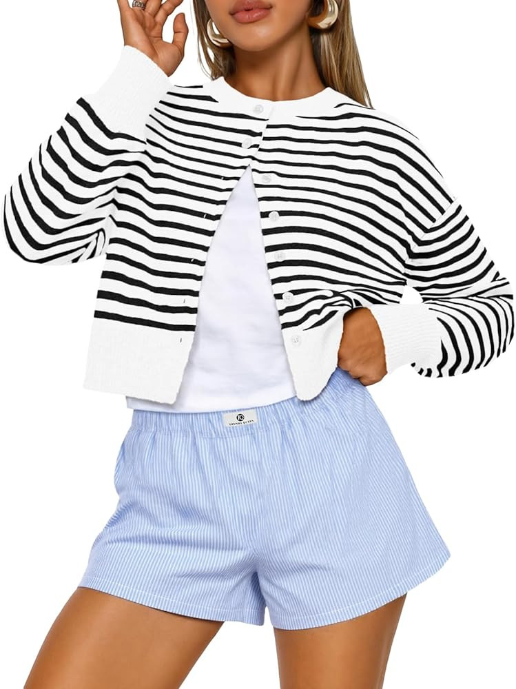 Trendy Queen Cropped Cardigan Sweaters for Women Lightweight Y2k Fall Outfits Spring Fashion Clot... | Amazon (US)