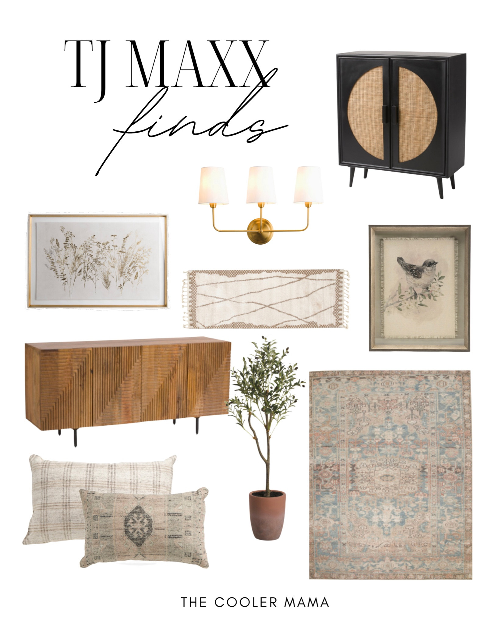 TJ Maxx finds, rug, artificial tree, console, throw pillows, lighting 

#LTKhome #LTKFind #LTKSale