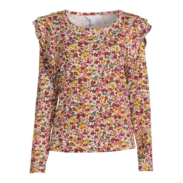 Time and Tru Women's Ruffle Top with Long Sleeves | Walmart (US)