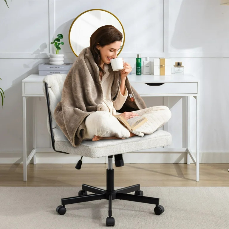 Welax White Desk Chair with Wheels, 300lb Criss Cross Legged Home Office Chair, Adjustable Swivel... | Walmart (US)
