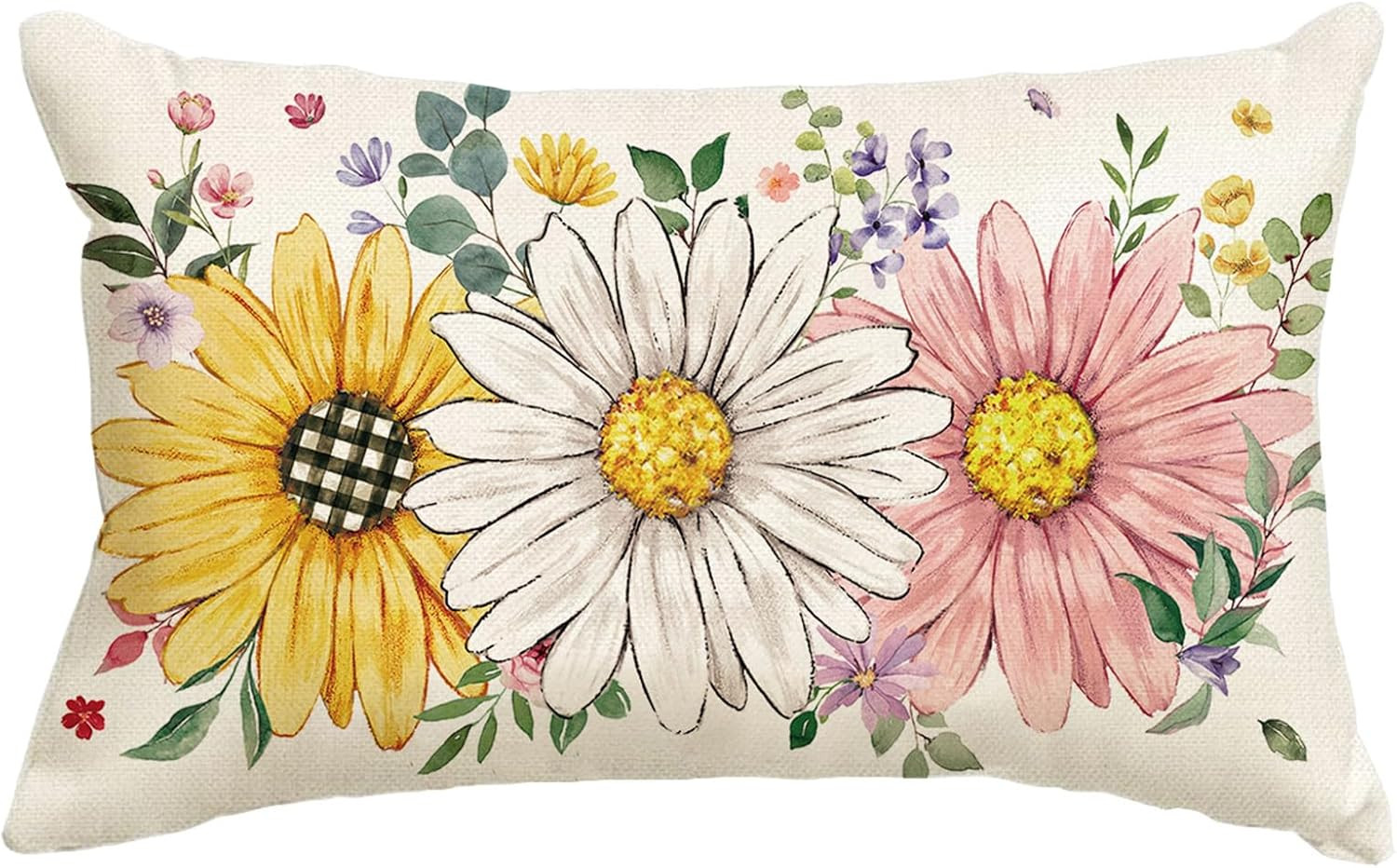 Baccessor Spring Summer Floral Pillow Cover 12x20 Inch, Sunflower Daisy Flowers Lumbar Pillow Cas... | Amazon (US)