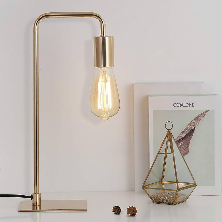Gold Desk Lamp - Edison Table Lamps- Industrial Bedside Lamp for Bedroom, Living Room, Dorm - Sma... | Amazon (US)