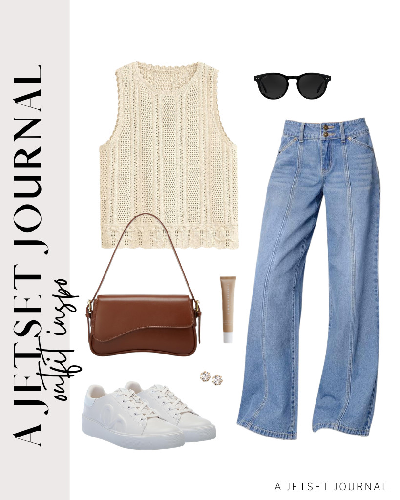 This lovely apricot sweater vest is the perfect fit for wide-leg jeans. Step into these sneakers from Naturalizer and grab this shoulder bag to finish the look. 

 #LTKSeasonal #LTKSaleAlert #LTKTravel