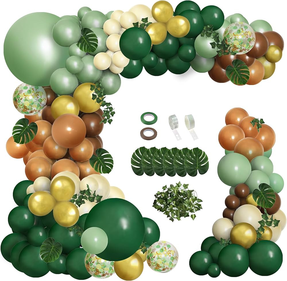 148 pcs Safari Balloon Arch Kit, Sage Green Brown Jungle Wild One Balloon Garland with Animal Pri... | Amazon (US)