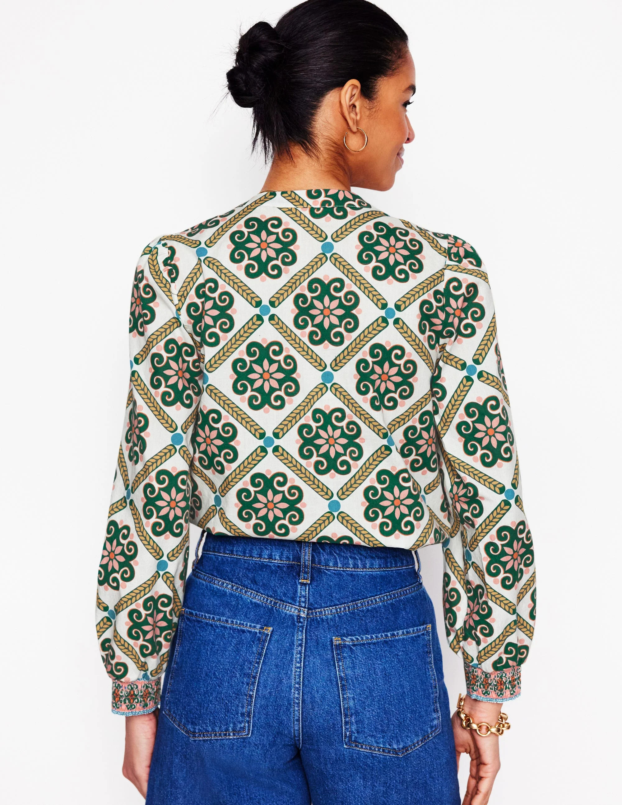 Cotton Notch Neck Top-Ivory, Baroque Tile | Boden (US)