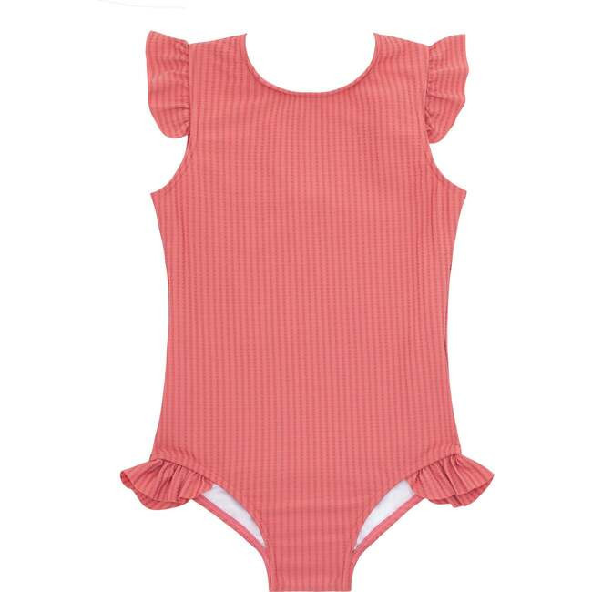 Girls New England Red Ruffle Sleeve Rashguard One Piece | Maisonette