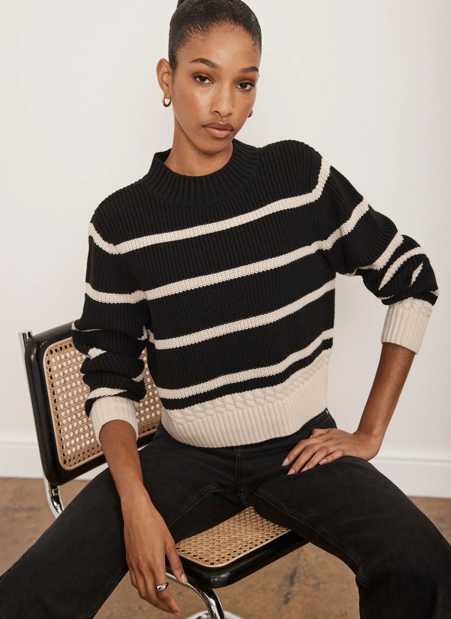Black Striped Cotton Blend Jumper | Mint Velvet