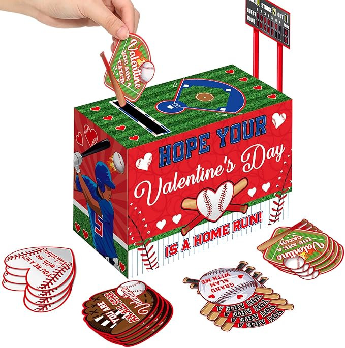 Pasimy Valentine Card Box with 32 Baseball Valentines Cards Valentine's Day Mailbox Set for Schoo... | Amazon (US)