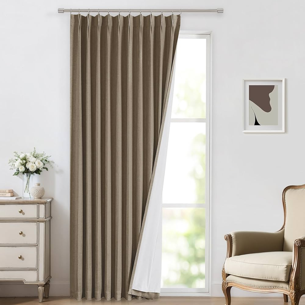 Vision Home Brown Pinch Pleated Full Blackout Curtains Linen Blended 60" Wide Thermal Insulated W... | Amazon (US)