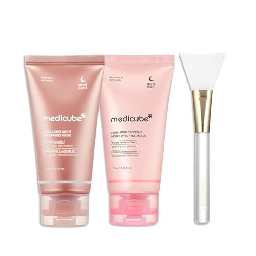 medicube Pink Glow Wrapping Mask Duo: Collagen Overnight Wrapping Peel Off Facial Mask Pack and PDRN Caffeine Overnight Wrapping Peel Off Facial Mask and brush | Amazon (US)