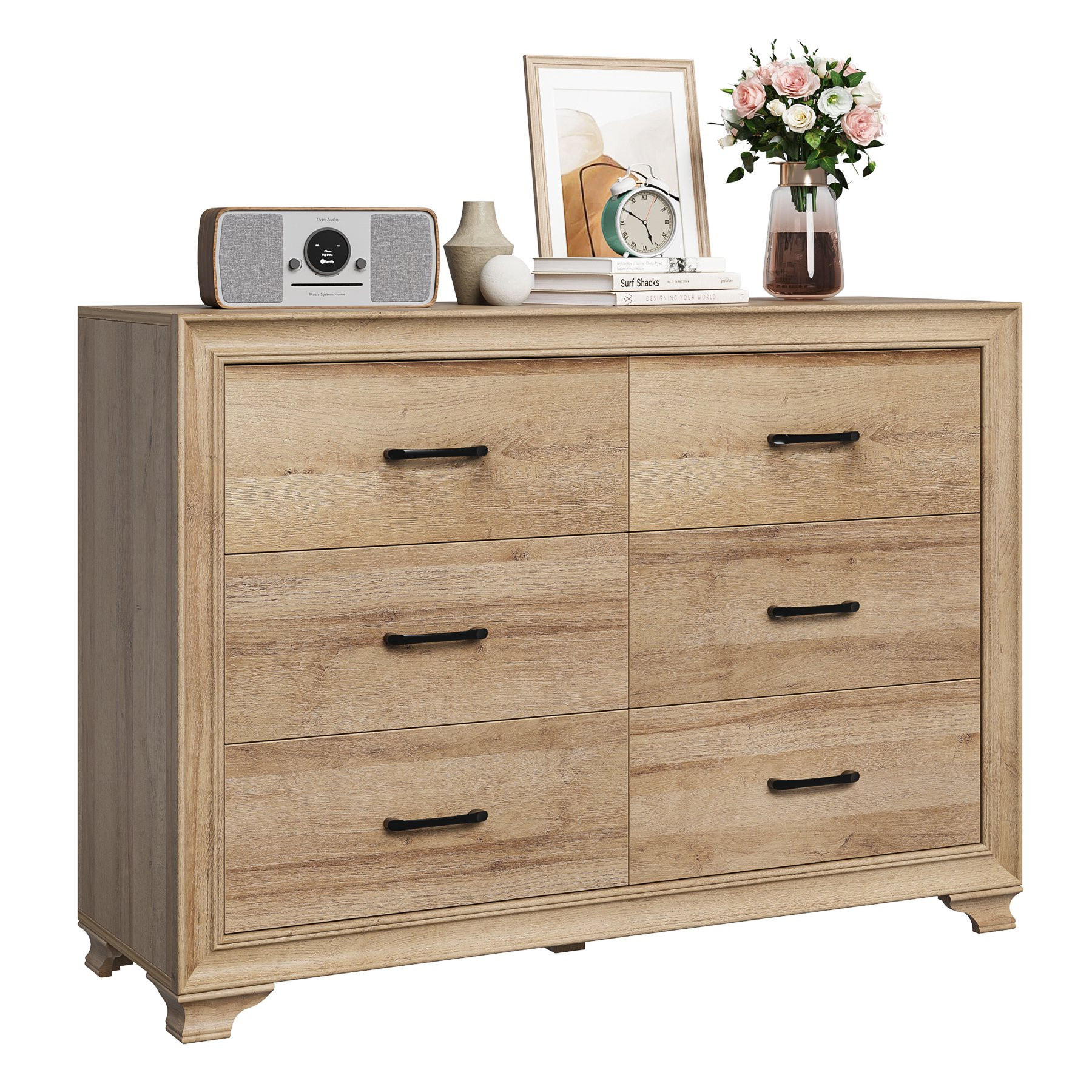 Homfa Oak Dresser, 6 Drawer Double Dresser for Bedroom, 47.2'' Wooden Storage Cabinet for Living ... | Walmart (US)