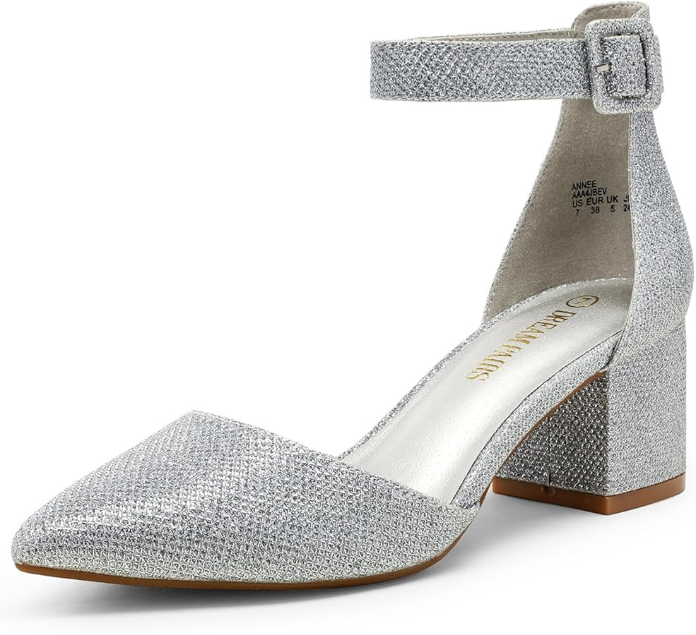 DREAM PAIRS ANNEE Heels Pumps Rhinestone Closed Toe Block Chunky Shoes | Amazon (US)