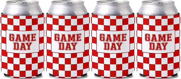 Funky Junque 12 Oz Beer Can Cooler - 4 Pk - Game Day White/Red | Amazon (US)