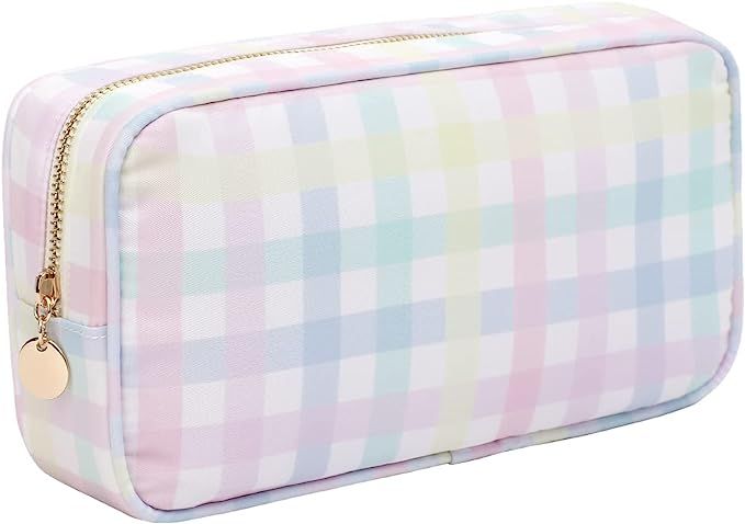 MONOBLANKS Nylon Small Makeup Pouch Bag Cute Travel Cosmetic Bag for Women and Girls (Colored Pla... | Amazon (US)