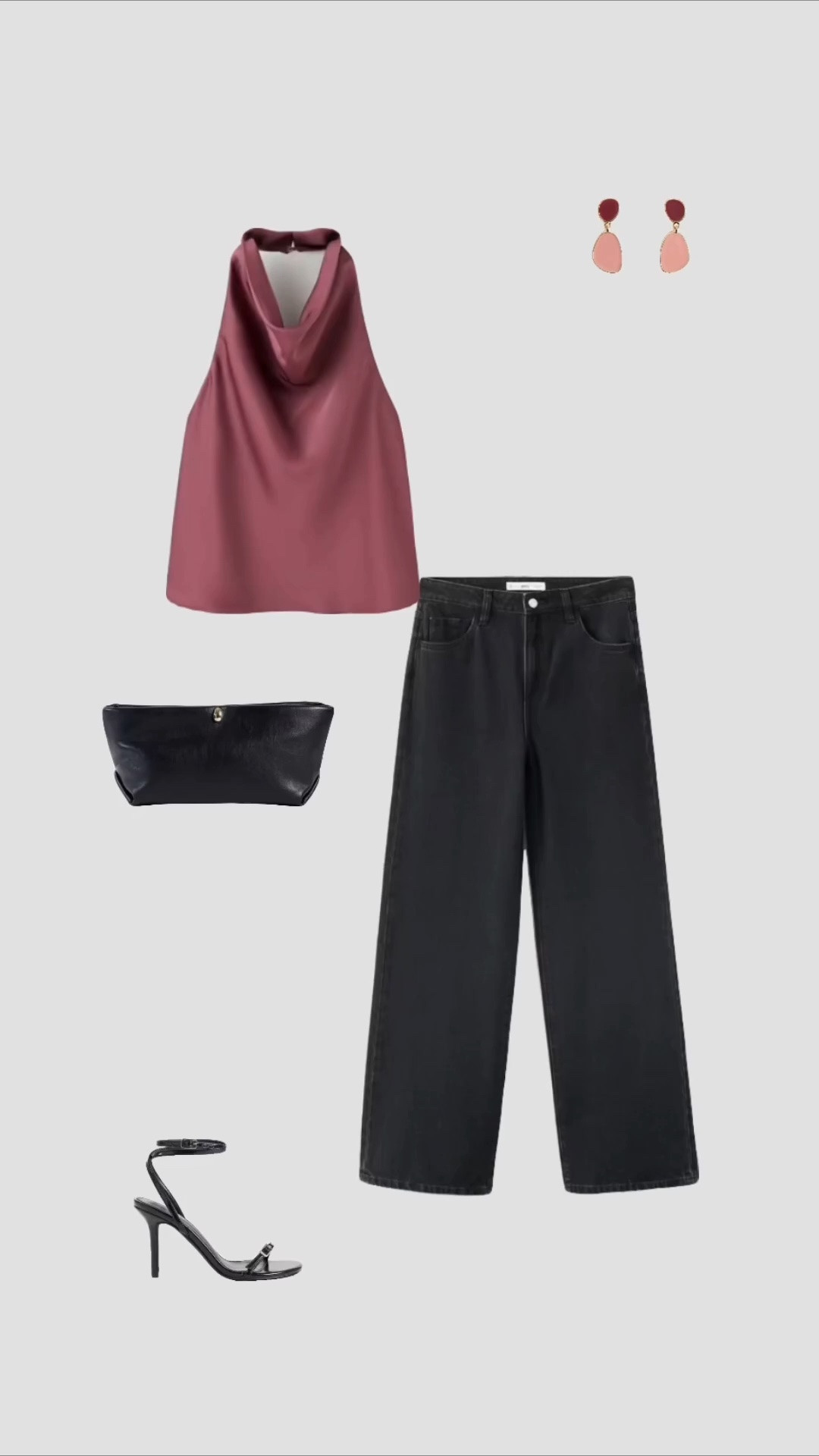 Pink Satin Cowl Halter Neck Top, Black High Waisted Wide Leg Jeans & High Heels Night Out Outfit 🪩

• going out outfits date night outfit club outfits pub uk Christmas party outfits date night outfit evening outfits autumn outfit jeans and a nice top outfit formulas •

#LTKuk #LTKpartywear #LTKjeans