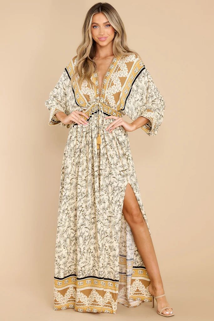 Too Close Beige Multi Print Maxi Dress | Red Dress 