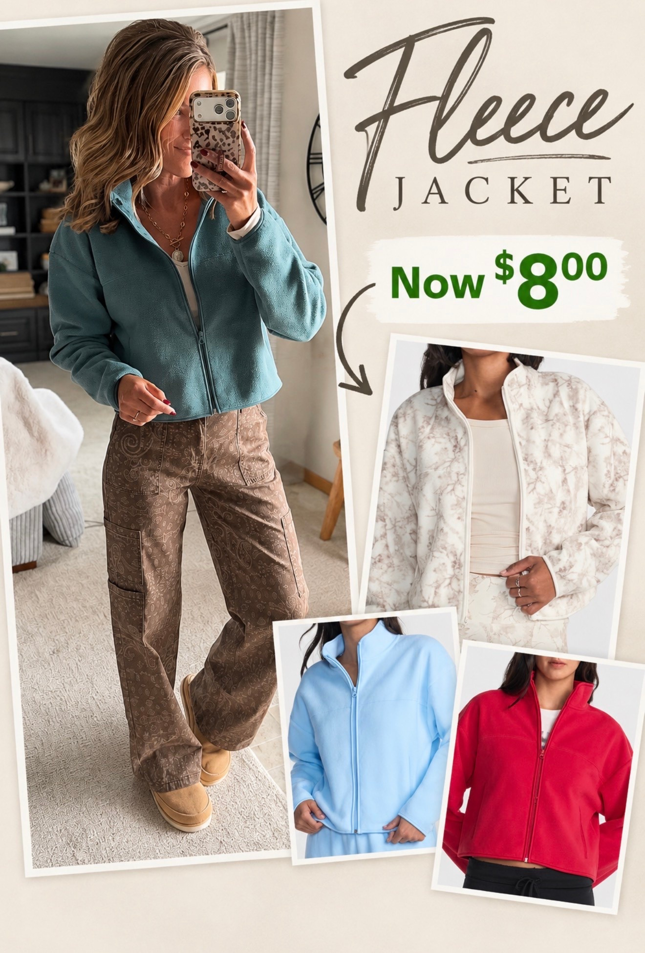 Last day to grab Full zip fleece jackets down to $8. Wearing medium. Pants/ medium, tall length.