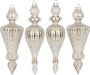 KI Store Mercury Glass Finial Christmas Ornaments Set of 4 Champagne Silver Large Hanging Christm... | Amazon (US)