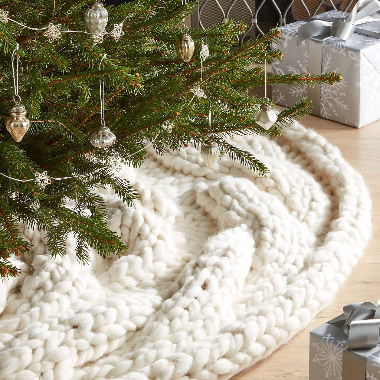 Ivory Cozy Knit Christmas Tree Skirt + Reviews | Crate & Barrel | Crate & Barrel