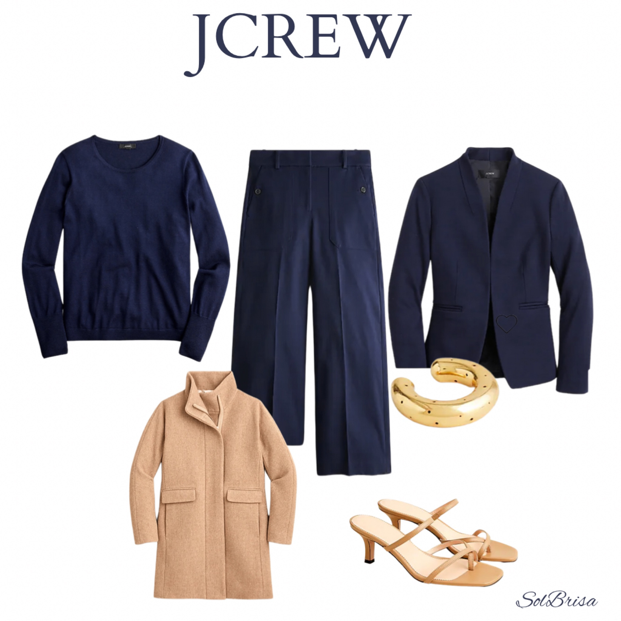 Monochrome Navy blue outfit from JCREW. I love the camel color wool coat and the kitten heels paired with the navy blue. This thick bangle bracelet statement piece is so beautiful! 

Classic style
Business attire 
Casual outfit 
Work outfit 
Wool coat
Statement jewelry 
Blazers 
Blazer outfit 
Crew neck sweater 
Kitten heel shoes 
Fall outfit 
Outfit inspiration 
Navy blue outfit 
Gold jewelry 
Fall trends 
Wide leg pants
Cropped pants 
Jcrew style 
Jcrew outfits 
Sweaters 
Blazer style 
Monochrome outfit 
Monochrome look 
Monochrome style 
Coats 
Jackets
Winter coats 

#LTKshoecrush #LTKstyletip #LTKsalealert