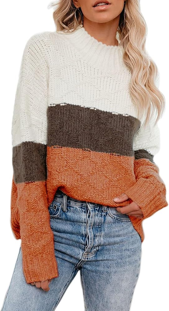 ANCAPELION Women’s Casual Sweater Pullover Winter Cozy Long Sleeve Turtleneck Jumpers Color Blo... | Amazon (US)