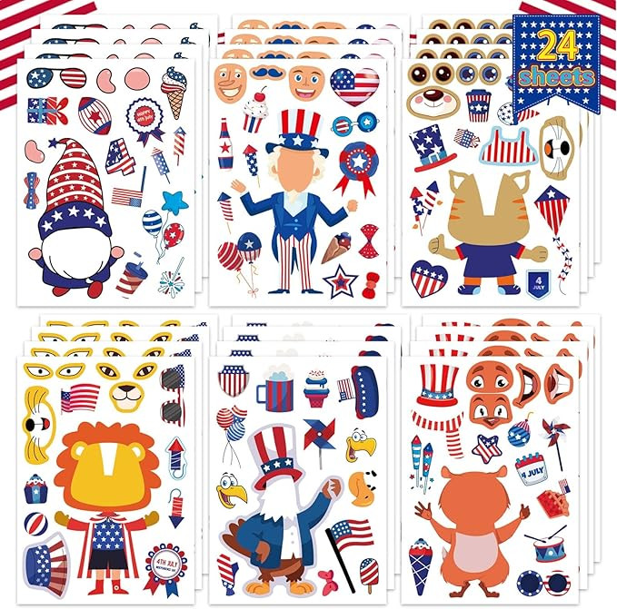 4th of July Sticker Make-a-face Stickers Patriotic Crafts Stickers for Kids, Independence Day Mak... | Amazon (US)