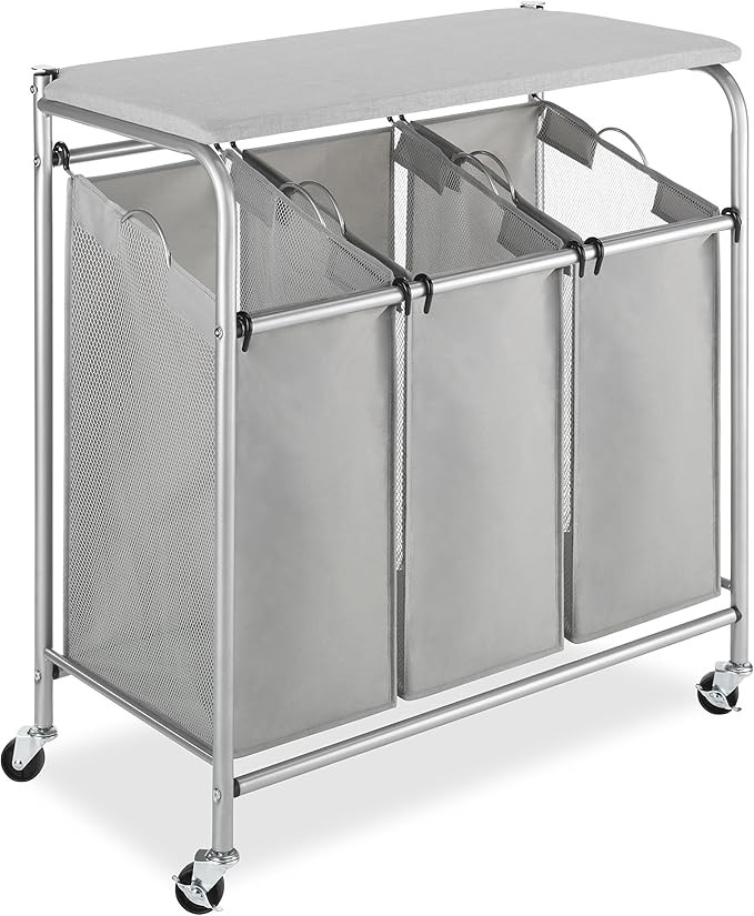 Whitmor 3 Section Rolling Laundry Sorter with Folding Station - Ironing Board | Amazon (US)