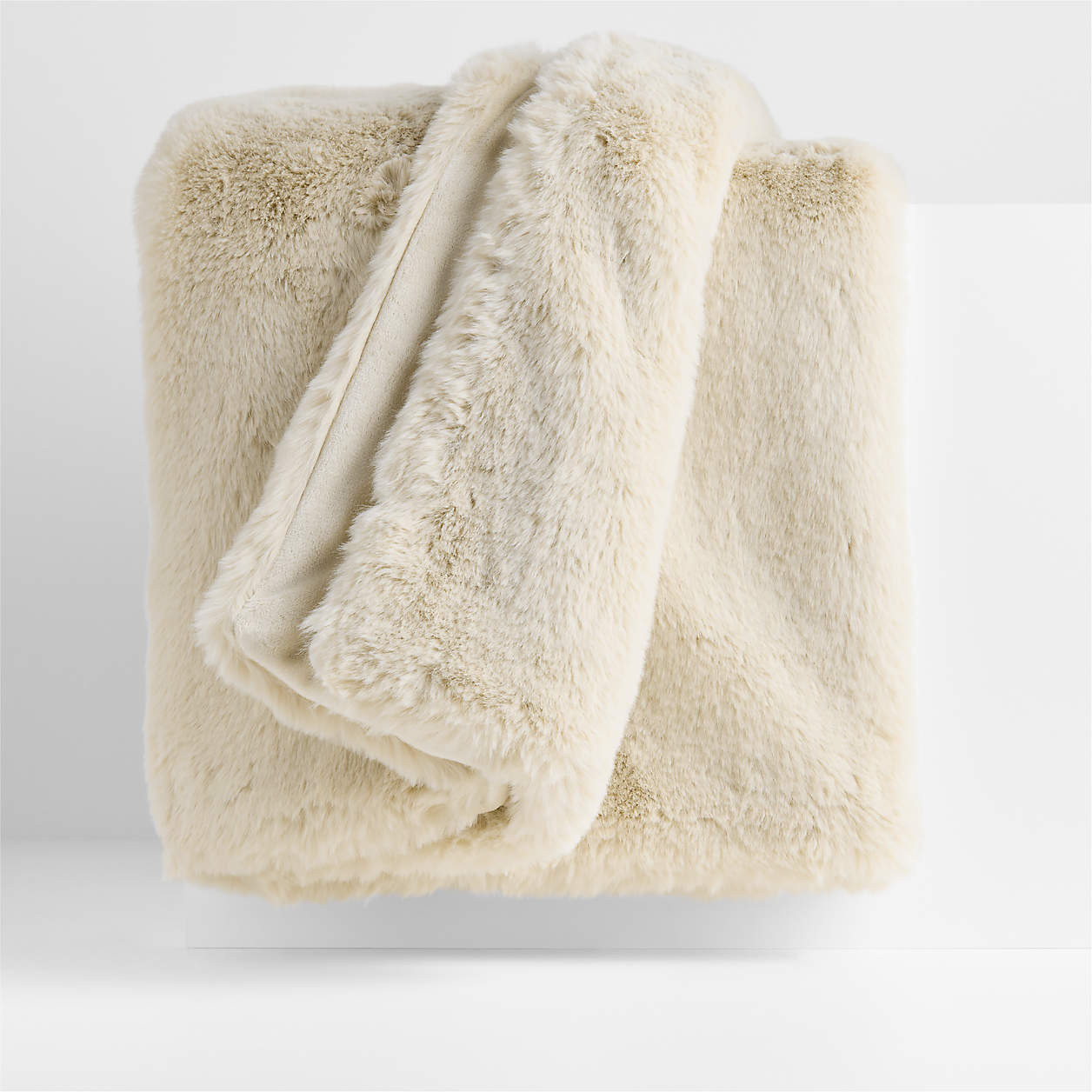 Faux Fur 70"x55" Travertine Beige Throw Blanket + Reviews | Crate & Barrel | Crate & Barrel