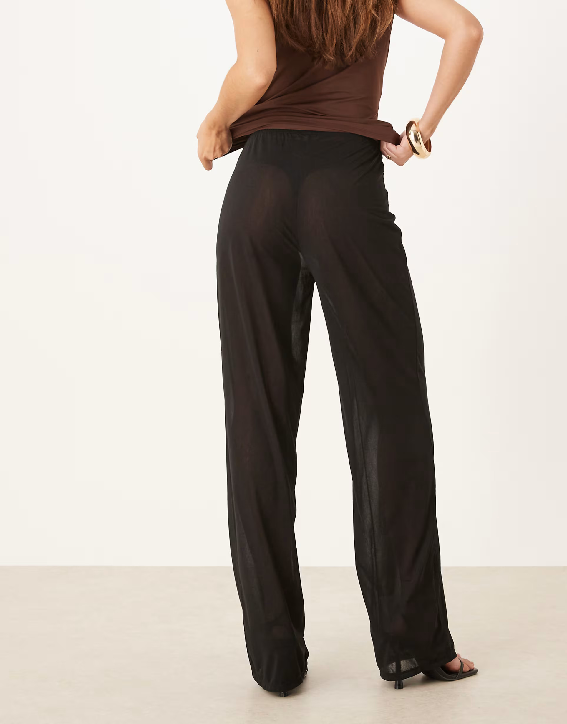 ASOS DESIGN sheer mesh wide leg trouser in black | ASOS | ASOS (Global)