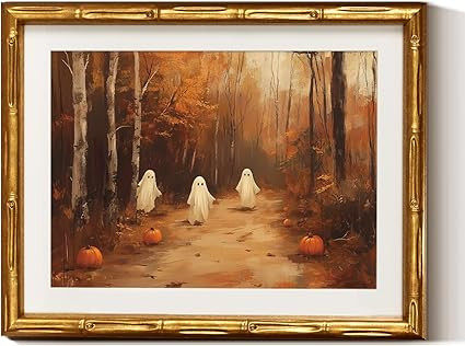 VIYYIEA Bamboo Detail Design Gold Framed Halloween Wall Art for Living Room,Three Ghost Wall Art,... | Amazon (US)